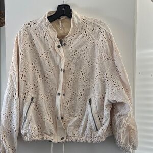 Free People Cream Eyelet Bomber Jacket